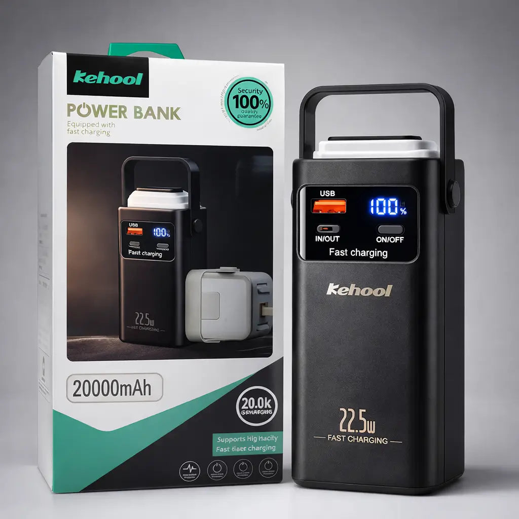 Kehool 20,000mAh Fast Charging Power Bank – 22.5W | Built-In Cable | LED Display | Emergency Light