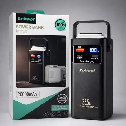 Kehool 20,000mAh Fast Charging Power Bank – 22.5W | Built-In Cable | LED Display | Emergency Light