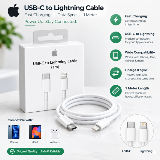 Apple USB-C to Lightning Cable 1M (20w Supported)