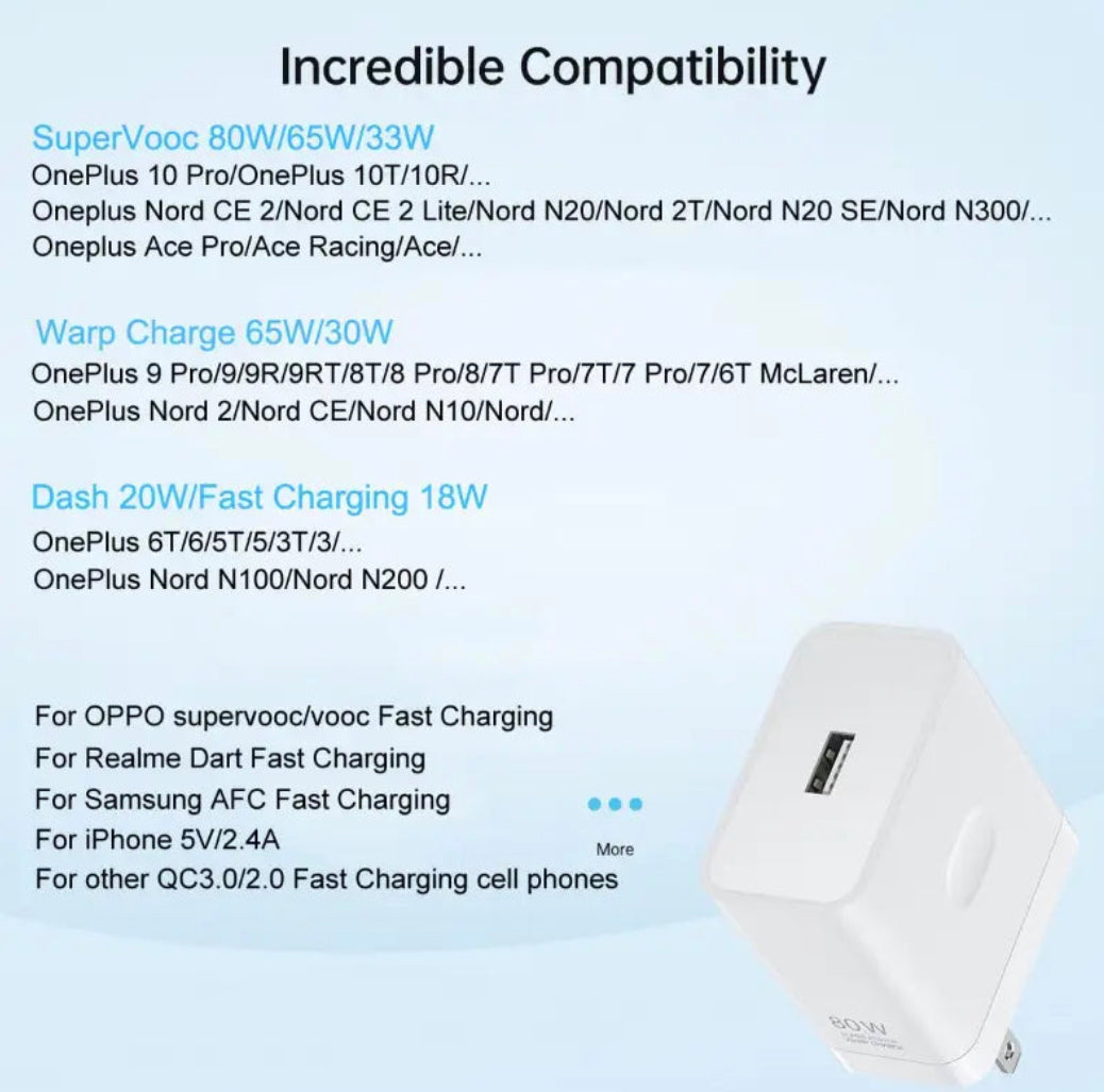 Pack of 2 : 80w OnePlus Supervooc with Supervooc supported Cable