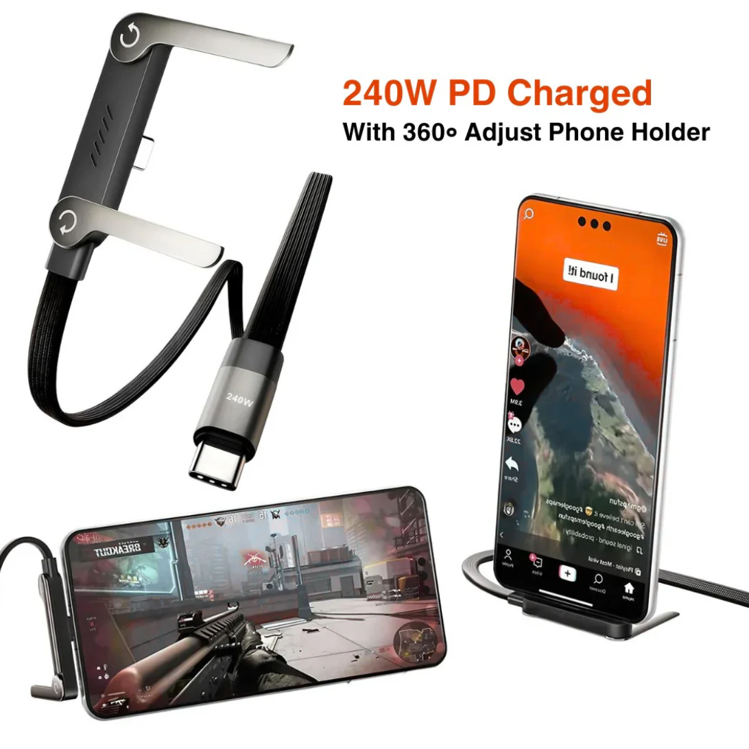 2-in-1 USB-C Charging Cable & Phone Holder (240W)